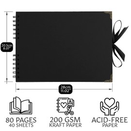 Bstorify Bstorify Large Scrap book Photo Album, (198 PCS) - 80 Pages 28 x 20 CM With 174 PCS Vintage Scrapbook Accessories Paper, 10 PCS Metallic Marker, 6 Stickers, 120 Photo Corners & 5 Stencils (Black)