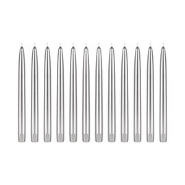 SRG 12 pcs Unscented Silver Self Fitting Taper Candle, Hand Poured Wax Candles 10 Inch x 7/8 Inch, Home Décor, Wedding Receptions, Baby Showers, Birthdays, Celebrations, Party Favors & More