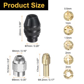 HARFINGTON 10pcs Drill Chuck Collet Set 0.5/1/1.5/2/3mm Mini Electric Grinder Quick Change Replacement Drilling Tool for Rotary Tools with 485 Brass Collet Metal Nut