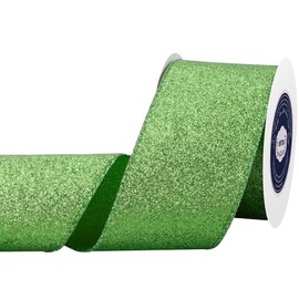 VATIN Green Glitter Wired Ribbon, Green Ribbon with Metallic Edge, Christmas Ribbon for Wreath, ChritmasTree Decoration, Gift Wrapping, Home Decor, 2-1/2 Inch x 10 Yards