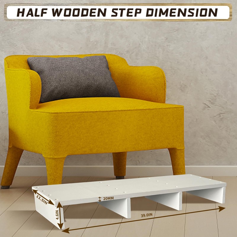 39IN Long Wooden Step Stool for Elderly, Half Wooden Riser