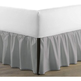 SKY BEDDINGS - Falda de cama con volantes de tamaño matrimonial con esquinas divididas, falda de cama de 21 pulgadas con volantes y plataforma de cobertura de tres lados, 100% microfibra, gris claro