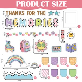 AnyDesign 104 Pcs End of The Year Bulletin Board Decoration Graduation DIY Photo Cutout Thanks for The Memories Paper Cut-Outs for Elementary School Preschool Hallway Blackboard Wall Window Door