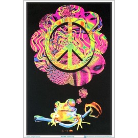 Mushroom Peace Frog - Flocked Blacklight Poster - 23" x 35"