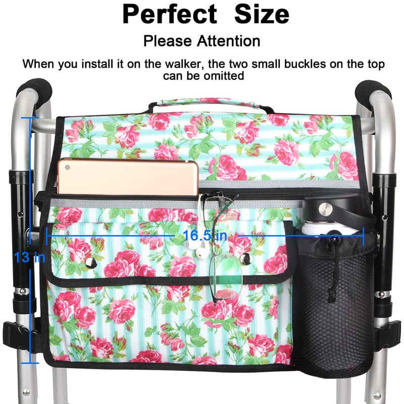 Wheelchair Storage Bag, Wheelchair Double-Sided Armrest Pouch with Cup Holder