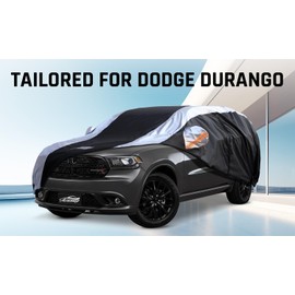 Dodge Durango Car Cover Waterproof All Weather with Silver Strip Design, Custom Fit for Dodge Durango 2005–2025, Durango Accessory with Door Zipper & Windproof Straps