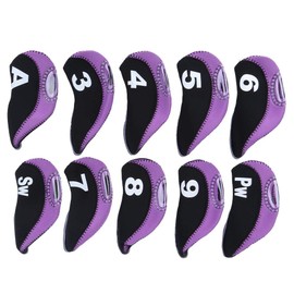 VGEBY 10PCS Golf Iron Club Putter Head Covers Headcover Set Neoprene Black Purple Number Convenient Universal Headcover Accessory