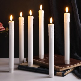Eywamage White Dripping Wax Halloween Flameless Taper Candles with Remote, Realistic Flickering Battery LED Candlesticks Set of 6