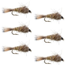 The Fly Fishing Place Weighted Nymph Fly Fishing Flies - Gold Ribbed Hare's Ear Trout Fly - 6 Flies Hook Size 14