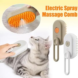 3 in 1 Cat Steam Brush for Shedding, Cleaning & Massage, USB Rechargeable Pet Spray Hair Removal Comb for Long/Short Haired Cats & Dogs (Khaki)