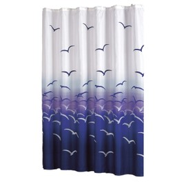 MSV Anti-mould Shower curtain 141675 Anti-bacterial, washable, waterproof, with 12 hooks – Polyester, “Seagull” 180x200cm