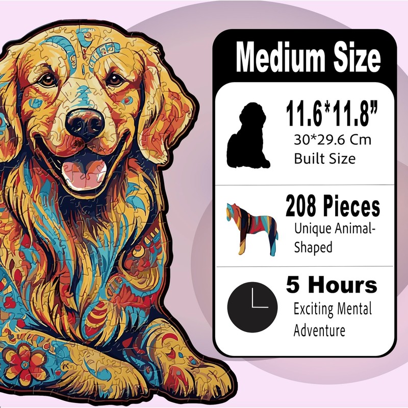 Wooden Jigsaw Puzzle for Adults - Golden Retriever Dog, Unique