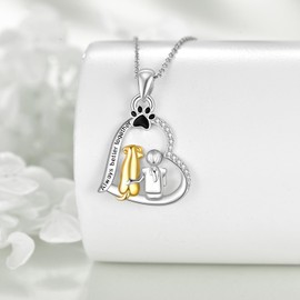 KZX Dog Necklace for Women 925 Sterling Silver Always Better Together Dog Lover Heart Pendant Puppy Jewelry Gifts for Pet lovers