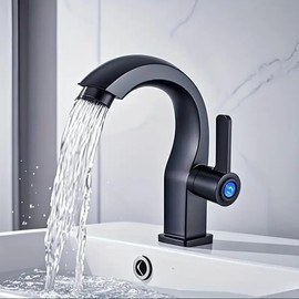 Llaves para Lavabo Baño, Mezcladora para Lavabo agua Fría, Monomando para Lavabo de Acero Inoxidable,Grifos de Baño de un Solo Orificio,Diseño Elegante negro mate