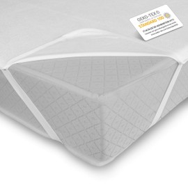 Baumwolle Matratzenauflage 200x200 cm mit Elastischem Eckgummi Matratzenschoner Nässeschutz Inkontinenzauflage für hohe Matratzen pflegeleicht knisterfrei