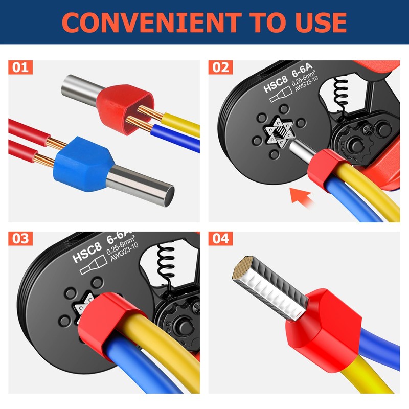 Dual Bootlace Ferrule Crimping Tool, 0.25-6mm² Hexagonal Crimping Tools, Preciva