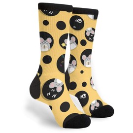 Yellow Mouse In Cheese Unisex Novelty Socks, Funny Funky Crazy Cool Crew Dress Socks