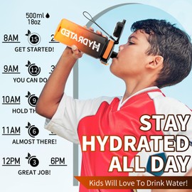 Mevoly Water Bottle 500 ml, Leak-Proof BPA-Free Tritan, Sports Water Bottle with Time Marking and Removable Lacing, Bottle for School, Gym, Oudoor, Gym