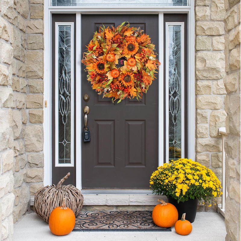 Large 24 Inch Fall Wreaths for Front Door, Farmhouse Autumn