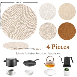 Billbotk 7" Trivets for Hot Dishes, Hot pots and Pans, 4 Heat Resistant Hot Pads, Pot Holders for Kitchen, Home Essentials for New Home and Farmhouse Decor, Fall Decorations for Home(Brown)