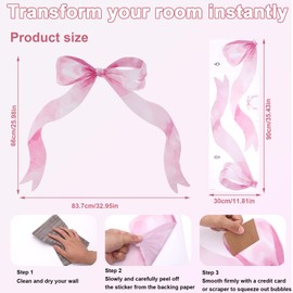 lasuroa Large Bow Tie Wall Sticker, 35.4x11.8 Inch Big Bow Wall Decor Pink Bowknot Bedroom Decals Wallpaper Girls Sweet Coquette Aesthetic Decoration for Room Nursery Office Pink Theme Party