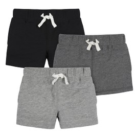 Gerber Baby Boy's Toddler 3-Pack Pull-On Knit Shorts, Gray & Black, 3-6 Months
