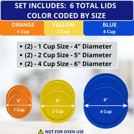 1, 2 & 4 Cup Orange, Blue, Red Replacement Lids/Covers for Pyrex, Anchor Hocking & KlareWare Storage Bowls *Lids Only Glass Container Not Included* (9 Pack *Three of Each Size*)