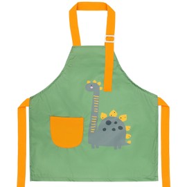 FenFang Children's Apron Boys Girls Apron Children for Kitchen Adjustable Painting Apron Cooking Apron Art Apron Kitchen Apron for Baking Party Painting Garden Crafts 2-12 Years, Green Dino