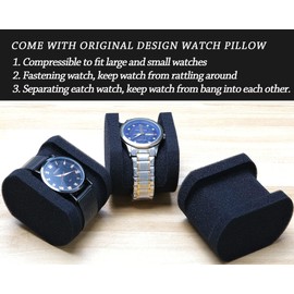 Single Hard Watch travel case, Men's wristwatch smartwatch sports watch Roll Display Organizer box with custom flexible pillow fit up to 55mm face watch