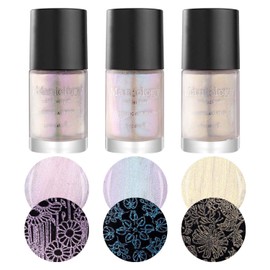 Maniology Moonbeams Iridescent Shimmer Stamping Polish Set, Shimmering Semi-Translucent Polishes, Shifting Colors (Planet Silk (B164), Curious Matter (B165), Expedition Pearl (B166))