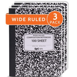 EPI Marble Hardcover Wide Ruled Composition Notebook | 200 Pages (100 Sheets), 9.75 x 7.5 in, Sturdy Sewn Binding | School, Office, Journaling, Notes - 3 Pack