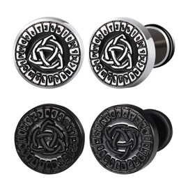 Viking Fake Gauge Stud Earrings: Punk Stainless Steel Nordic Norsemen Trinity Knot Fake Gauge Plug Screw Back Studs for Men Women, 2 Pairs