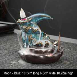 Backflow Incense Holder Backflow Incense Burner, Guador Handmade Waterfall Incense Sticks Holder with 80 Pieces Multi Flavoured Backflow Incense Cones and Stainless Steel Tweezers (Moon)