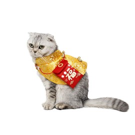 Chinese New Year Cat Costume,Pet Clothes New Year Clothes Cloak with Wsih Bag for Cats Small Dogs (Gold)