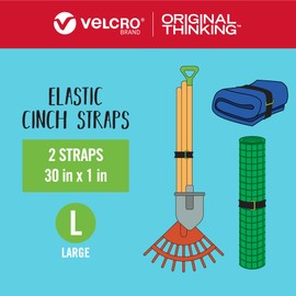 VELCRO Brand Garden Series Elastic Straps | 30 Inch by 1 Inch Stretch Ties | Shed or Garage Organization | Bundle Stakes, Tool Handles, Wrap Fencing, Camping Gear or Supplies, Black 2ct