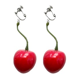 1 Pair Cute Funny Clip On Earrings Plastic Fruit 3D Handmade Red Cherry Fruit Hoop Earrings Shiny Jewellery No Pierced Ear Clips for Women