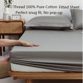INJOY HOME DECOR 100% Pure Cotton king size fitted sheets Deep Pocket Grey Bedding Sheet Bed Sheet Soft Cotton Sheet Fully Elasticated Easy Care Bedsheet (Gray, King)
