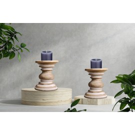 White Wooden Candle Holder,Candle Holder,Wood Candle Holder,Candle Holders,Farmhouse Candle Holder,Candle Holder Set of 2,Wood Pillar Candle Holder,Height 6 inch Set of 2, White Wash