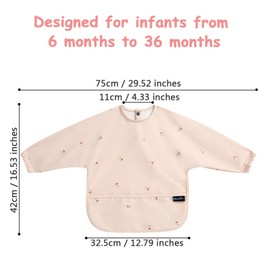 Hiumotan Feeding Bib & Baby Bib with Long Sleeves & BLW, Soft and Skin-Friendly Material, Coverall Bibs for Baby Feeding, Waterproof and Easy to Clean & Machine Washable, Infant Toddlers (Pink)