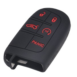 WEIBISS 2 Pack 5 Buttons Soft Silicone Rubber Remote Keyless Key Fob Cover Case Shell for Jeep Grand Cherokee Dodge Challenger Charger Dart Durango Journey Chrysler 300, Red Blue Buttons