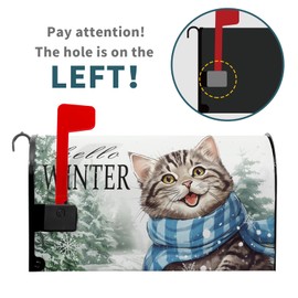 Hello Winter Cat Mailbox Cover Magnetic Standard Size 21"x18" Christmas Cute Cat Mail Box Covers Magnetic Winter Snow Pine Tree Mailbox Wrap Post Letter Box for Seasonal Holiday Outdoor Decoration