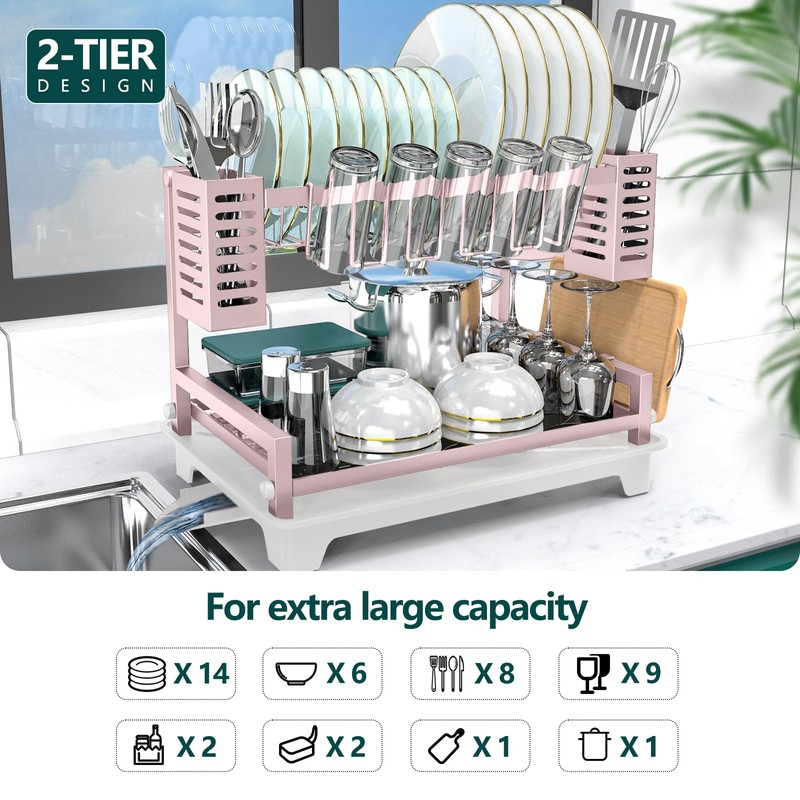 B-Land Dish Drying Rack, 2 Tier Dish Racks for Kitchen