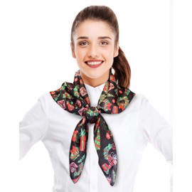 CBC Crown Women's Lightweight Soft Silk Feeling Christmas, Poinsettia, Snowman Scarf 13" x 70", 21" x 21", or 35" x 35" (Christmas Presents - Black - 35"x35")