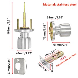 Qrity 1 Pack Door Entrance Knob Sets, Stainless Steel Round Door Knobs with Lock, Passage Door Lock for Bedroom Bathroom Home Office