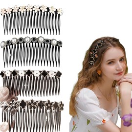 SULIUDAJI Pack of 4 Hair Comb for Cliping, Hair Comb for Plugging, Four Leaf Clover Beads Petals Hair Comb, Vintage Headpiece Accessories, for Girls and Women