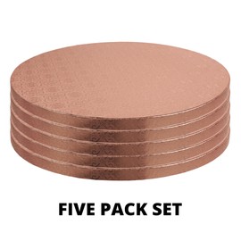 O’Creme Cake Board, Rose Gold Foil Round Cake Circles with Gorgeous Design, Sturdy & Durable 1/2” Thick Cake Drums, Round Cake Boards with 12” Diameter, Pack of 5 Disposable Cake Drums