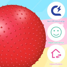 Relaxgiant Large Sensory Massage Ball Bouncy Exercise Ball with Tactile Spikes 22 inch Big Inflatable Balls with Air Pump for Girls Boys Outdoor Indoor Pool Beach (Red)