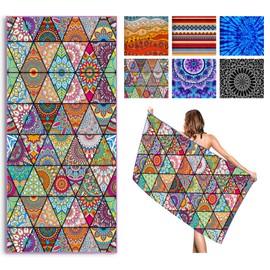 Invool Beach Towel, Extra Large 180x80cm Quick Dry Microfiber Towel for Adult, Lightweight Sand Free Towel, Perfect for Swimming, Travel, Camping, Gym, Yoga, Vacation (Mandala Colorful)