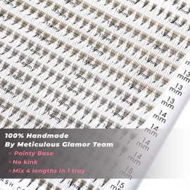 GLAMOREYELASH 440-460 Promade Narrow Fans Mix 4 | Natural XL Trays Eyelash Extension 4D~8D | Handmade Individual Lashes Extension with 0.05/0.07mm Thickness of Mink Lashes | C CC D Curl for Cat Eye Lashes | 8 - 16mm Length for Fluffy Eyelash Cluster(8D-0