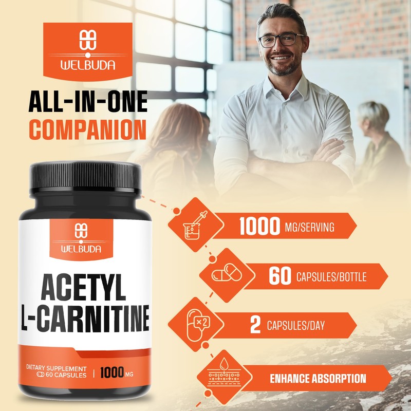 Acetyl L Carnitine Supplement 1000mg - Supports Energy Production, Brain